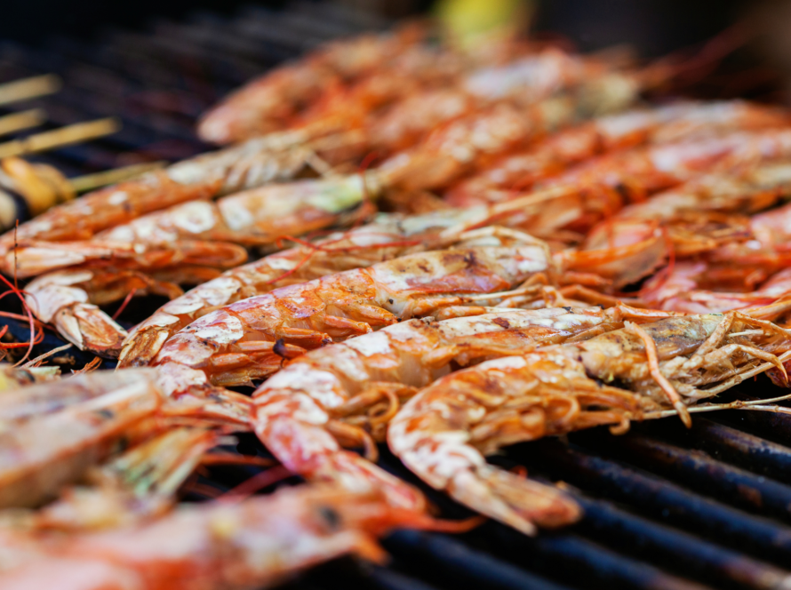 brocheta de langostinos a la plancha
